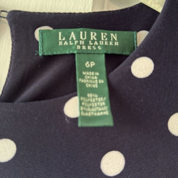 RALPH LAUREN BLUE WHITE PREPPY POLKA DOT STRETCH KNIT DRESS SIZE 6P SLEEVELESS - Picture 2 of 6